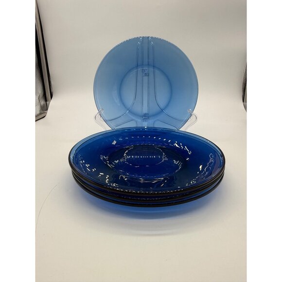 Set Of 4 Vintage Cobalt Blue Glass Salad Plates/Serving Plates 7" - Picture 3 of 6